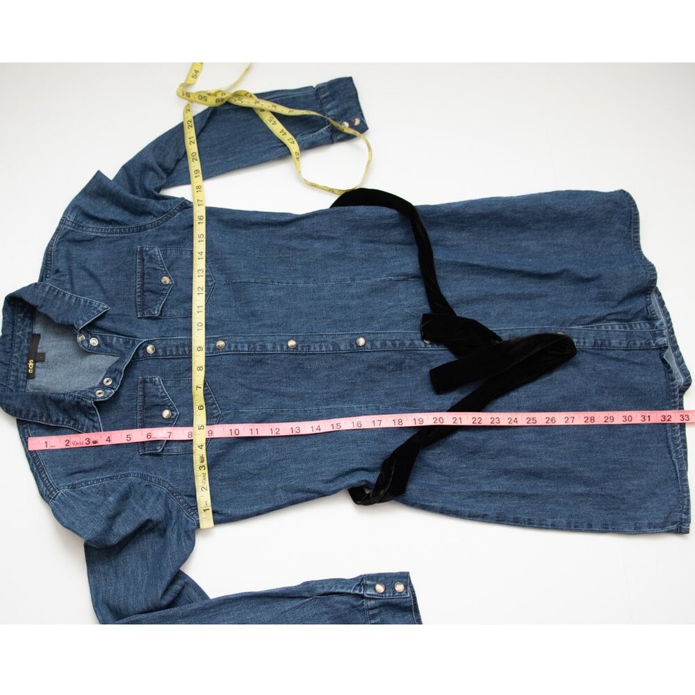 Maje Ralexa Denim Shirt Dress Velvet Belt Snap Front Blue Size 1 Small - Picture 6 of 9